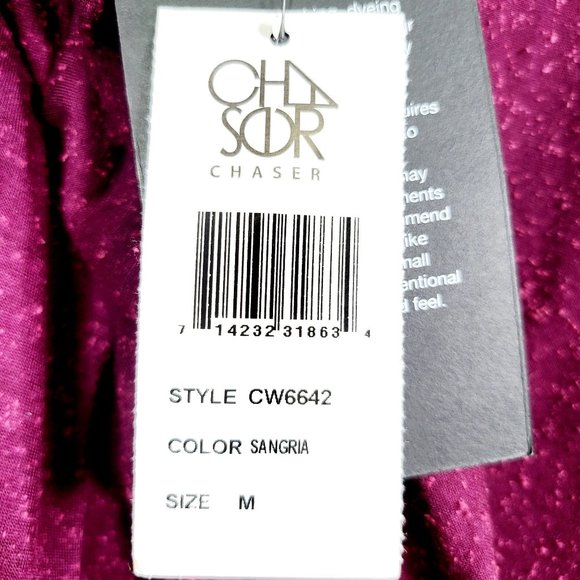 Chaser Flowy Silk Blouse Womens Medium Burgundy V Neck Lagenlook‎ Loose NEW - Picture 3 of 10